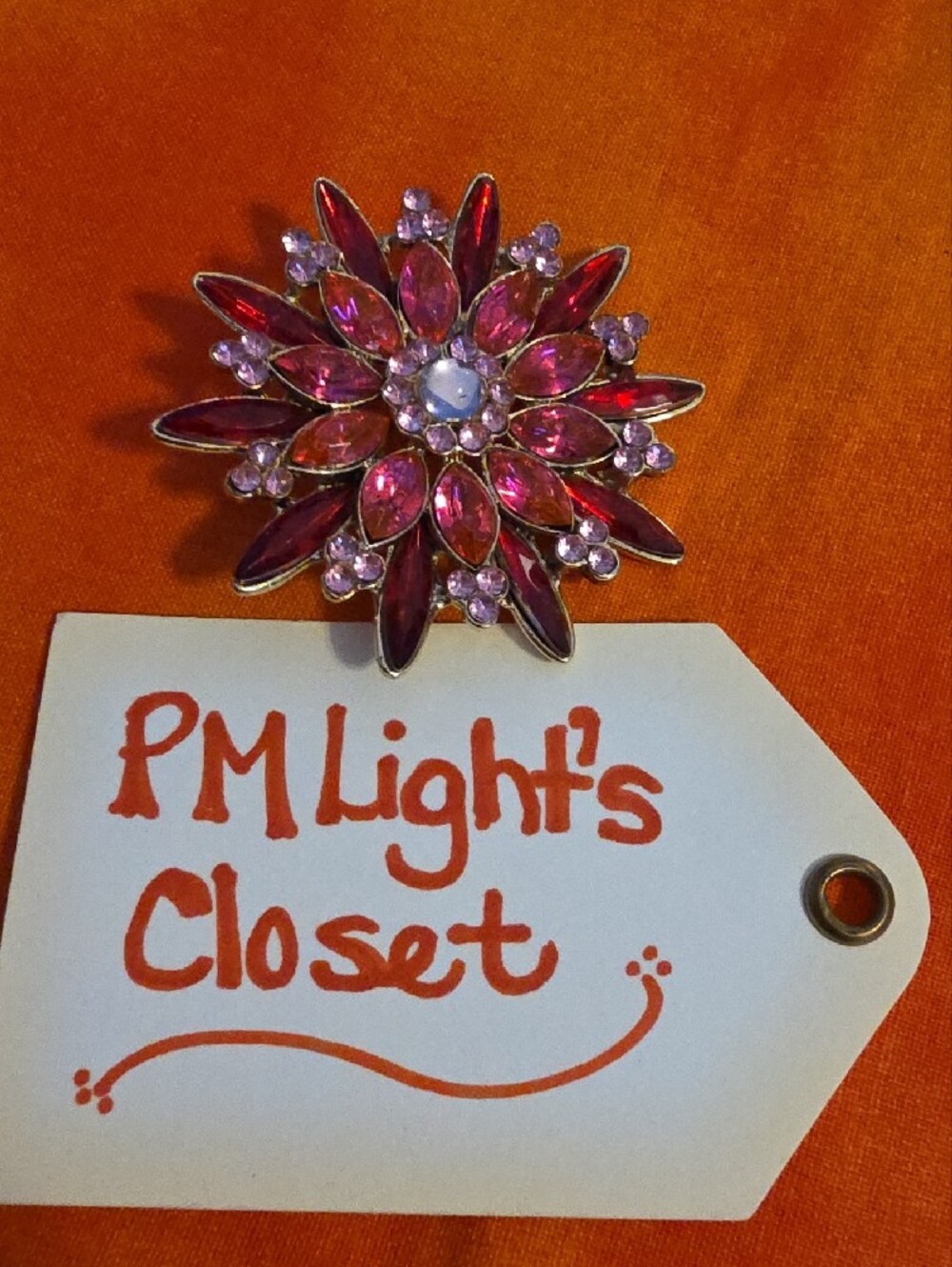 Pink Red Gold Tone Crystal Flower Brooch Layered